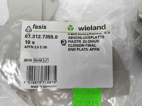 Wieland 07.312.7355.0 End plate APFN 2,5 E/35  20 Pcs.