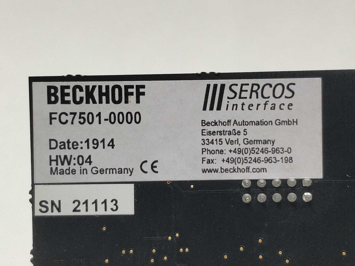 Beckhoff FC7501-0000 Interface card, 1 channel, PCI bus