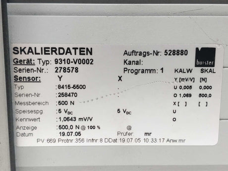 Burster 9310-V0002 DIGIFORCE Operator panel 230V/50Hz