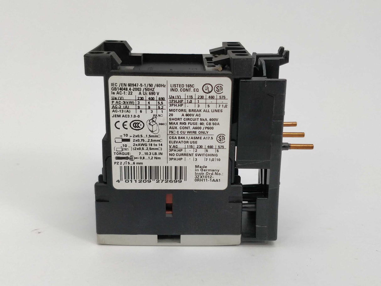 Siemens 3RT1016-1AP02 Power contactor E05 with 3RT1916-1BD00 E02