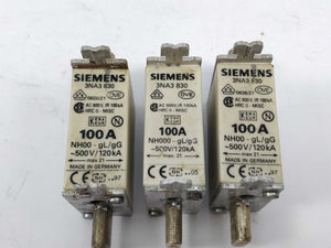 Siemens 3NA3830 Fuse 100A 500V gL NH000 120kA 3 Pcs.