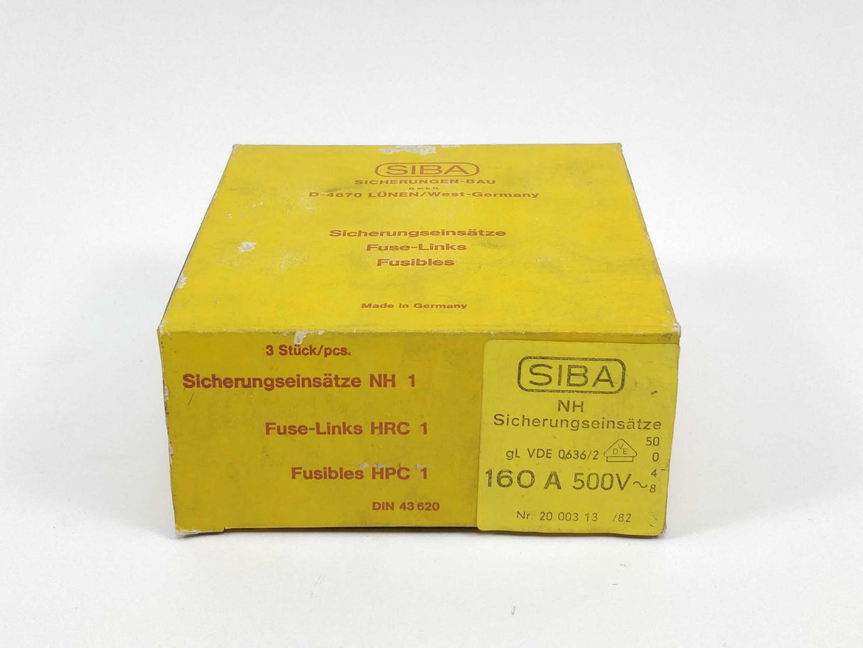 SIBA 2000313/82 Fuse 160A 500V gL NH1 120kA 3Pcs.