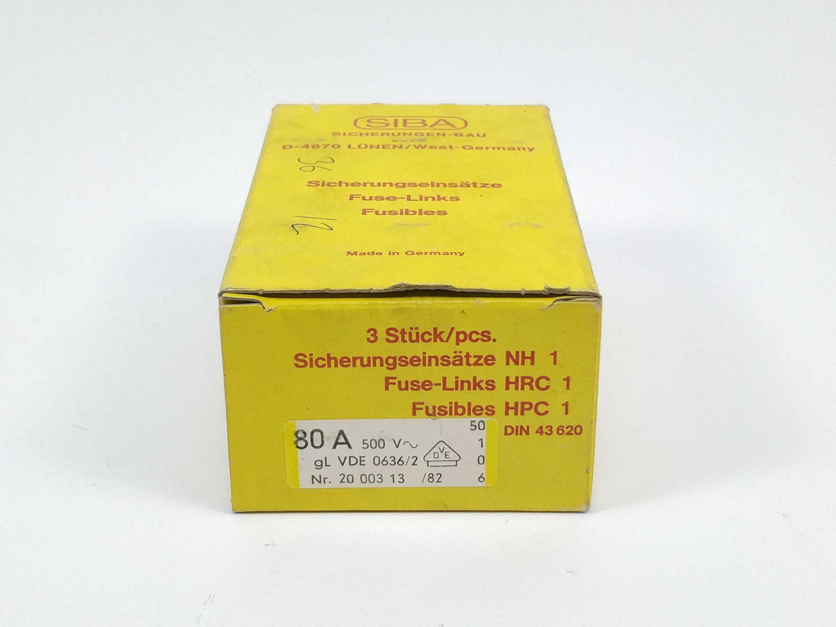 SIBA 2000313 Fuse 80A 500V gL NH1 120kA