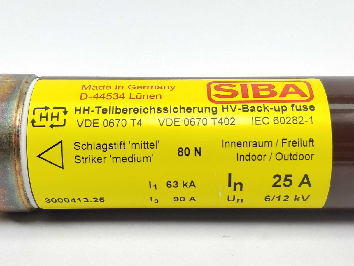 SIBA 3000413.25 Fuse In: 25A Un: 6/12kV 292mm