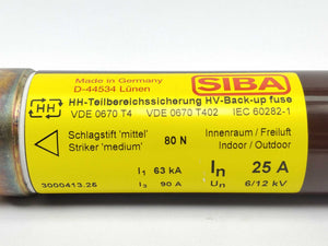 SIBA 3000413.25 Fuse In: 25A Un: 6/12kV 292mm