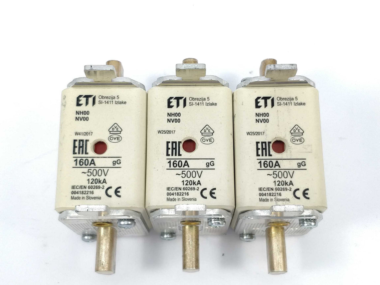 ETI 004182216 Fuse 160A 500V NH00 gG 120kA 3 Pcs.