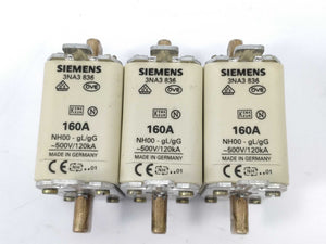 Siemens 3NA3836 Fuse 160A 500V NH00 gG 3 Pcs.