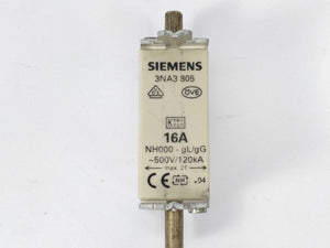 Siemens 3NA3805 Fuse 16A 500V NH000 gG 120Ka