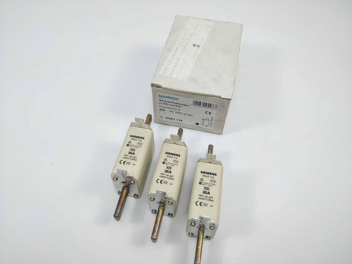 Siemens 3NA3114 Fuse 35A 500V gL NH1 120kA 3 Pcs.