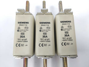 Siemens 3NA3114 Fuse 35A 500V gL NH1 120kA 3 Pcs.