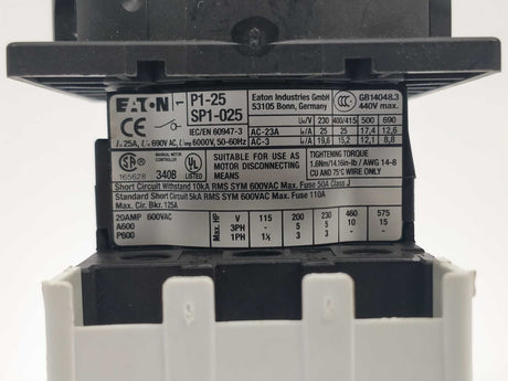 Eaton P1-25 SP1-025 Disconnect switch