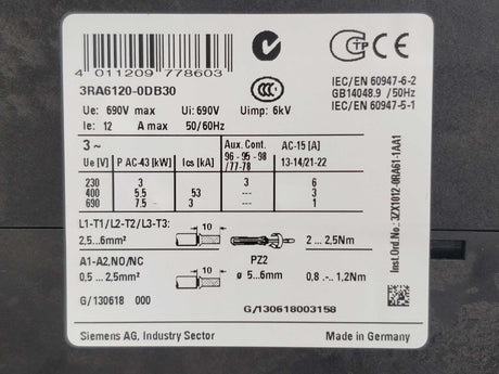 Siemens 3RA6120-0DB30 SIRIUS Compact load feeder