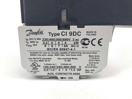 Danfoss 037H807166 Contactor CI 9DC 24 24VDC Coil