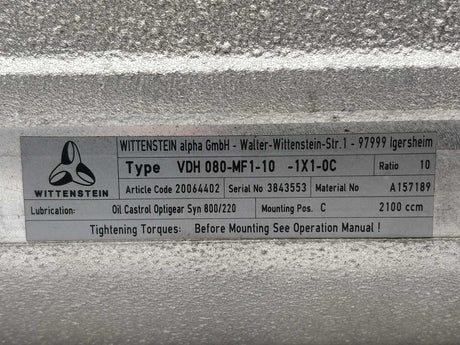 Wittenstein VDH080-MF1-10-1X1-0C I:10 20064402