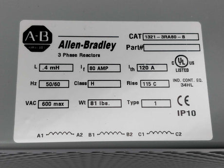 AB 1321-3RA80-B Bulletin 1321 Line Reactor ser B