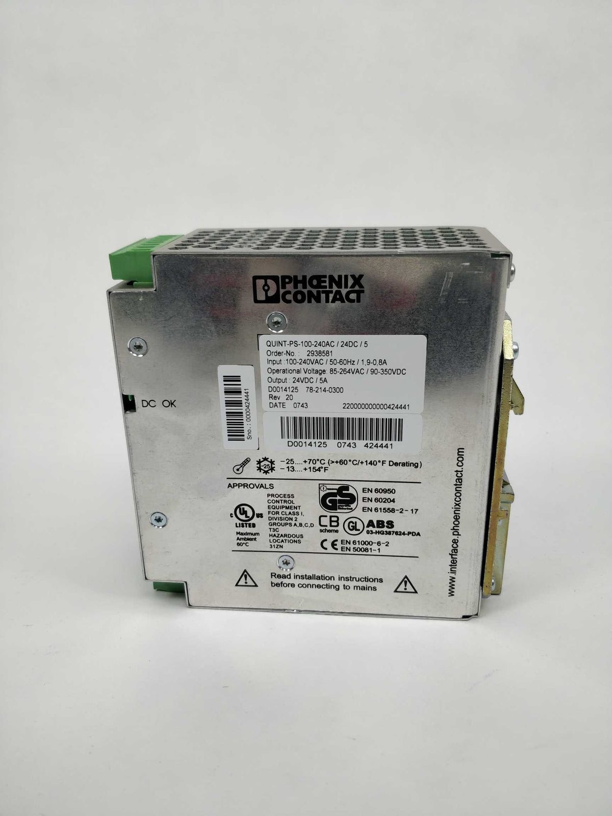 Phoenix Contact 2938581 QUINT-PS-100-240AC/24DC/5 PSU