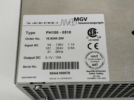 MGV PH100-0510 Power supply 5.1VDC 10A