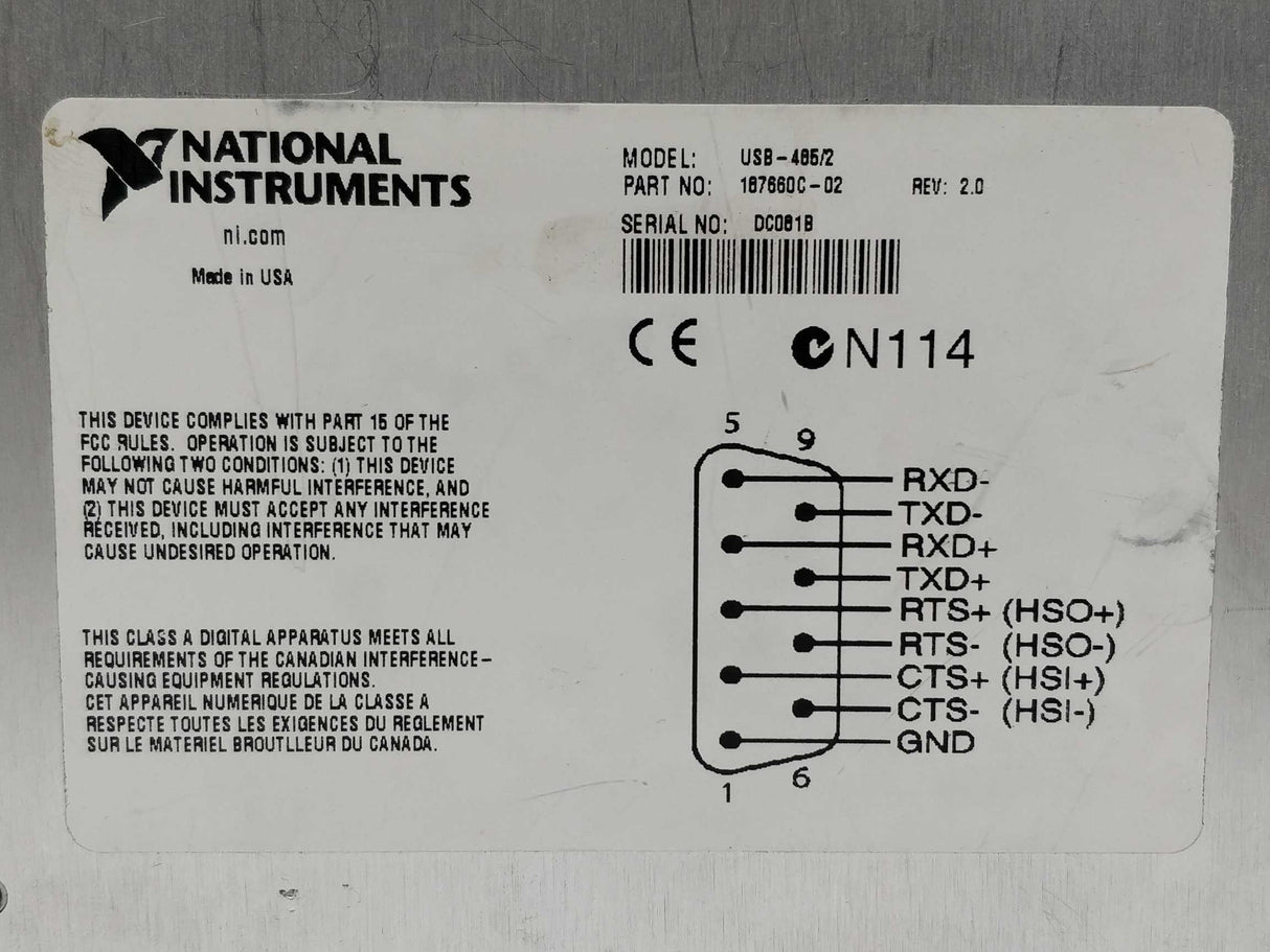 National Instruments USB-485/2 Serial Interface Device 187660C-02