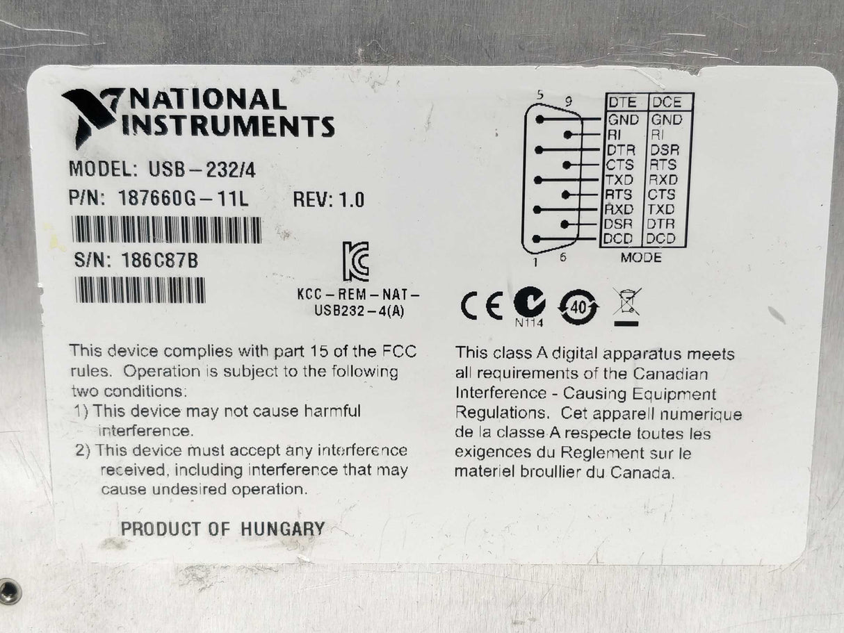 National Instruments USB-232/4 Serial Interface Device 187660G-11L