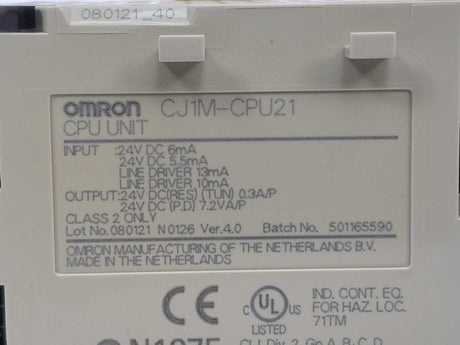 OMRON CJ1M-CPU21 CPU Unit 24VDC