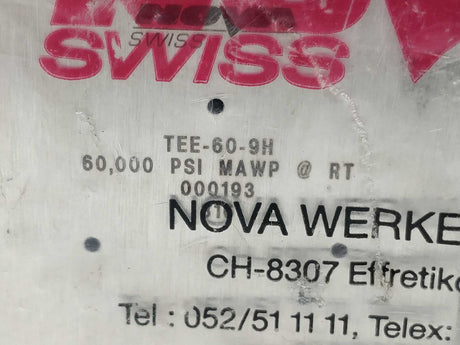 NOVA SWISS TEE-60-9H & 3x GLN-60-9H Leakage free connection