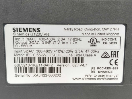 Siemens 6SL3210-1KE11-8AF2 Sinamics G120C PN 0,55kW