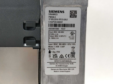 Siemens 6SL3210-1PE13-2AL1 Power Module PM240-2 1.1kW 1.5HP