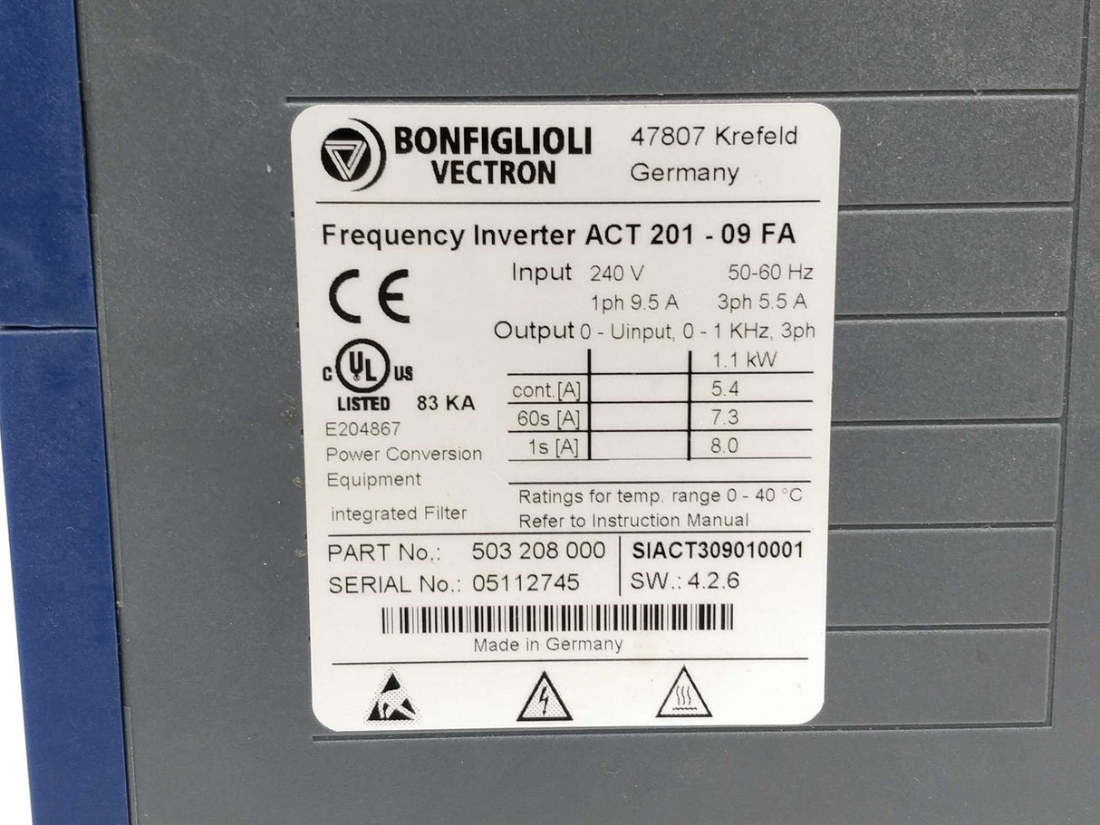 BONFIGLIOLI ACT 201-09 FA Active Freq Inverter 1.1kW