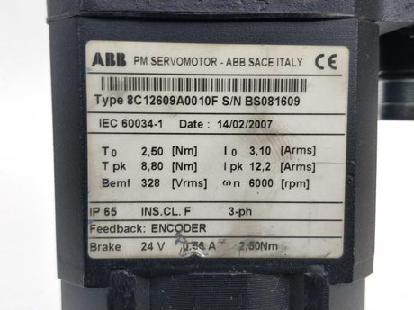 ABB 8C12609A0010F Servo Motor 3-ph