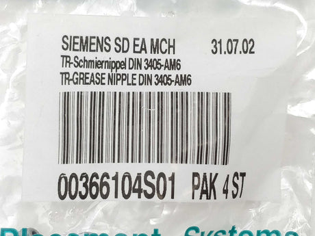 Siemens 00366104-01 TR-Grease Nipple DIN 3405-AM6 7 Pcs