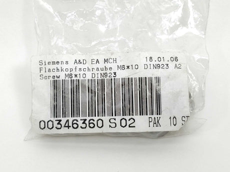 Siemens A&D EA MCH 00346360-02 Screw M6x10 DIN923