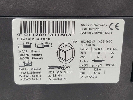 Siemens 3RV1431-4BA10 Circuit breaker