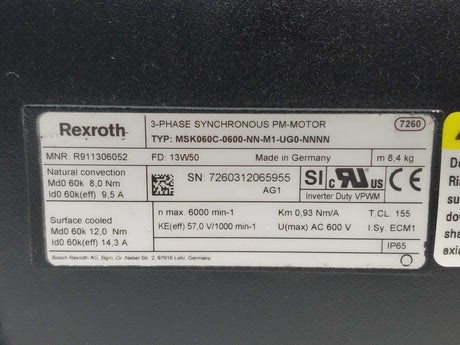 Rexroth R911306052 MSK060C-0600-NN-M1-UG0-NNNN PM-Motor