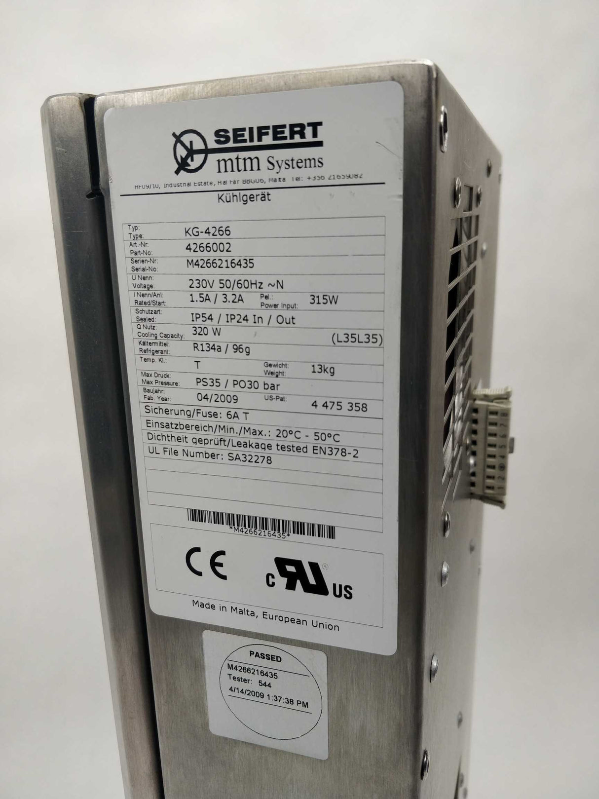 Seifert 4266002 KG-4266 Cooling Unit 230V 50/60Hz