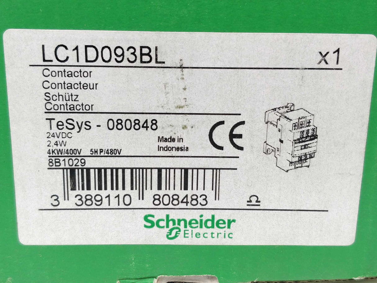 Schneider Electric 080848 TeSys LC1D093BL Contactor. 24VDC