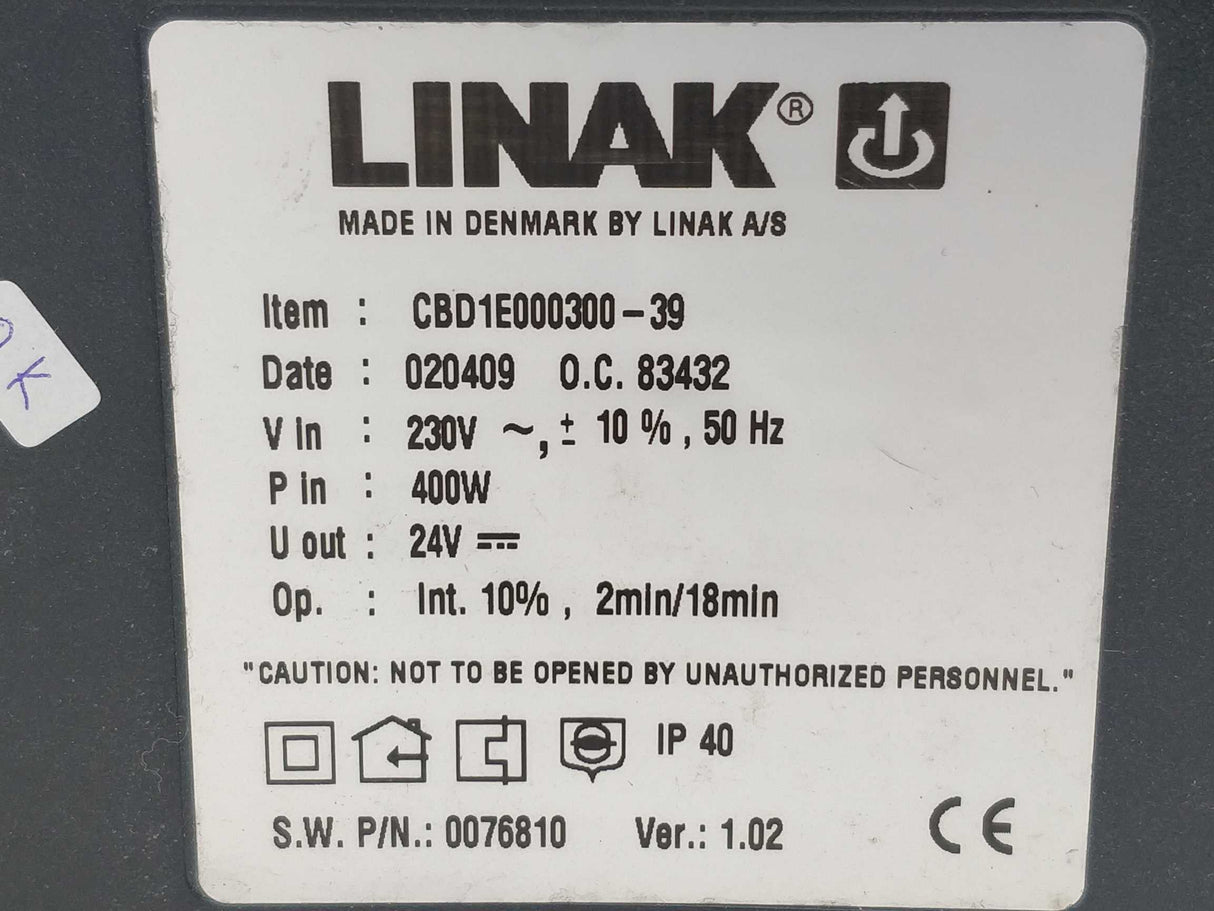 LINAK CBD1E000300-39 V in: 230V, P in: 400W, U out: 24V