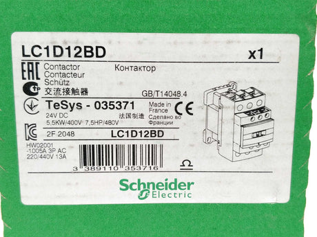 Schneider Electric LC1D12BD Contactor. 24VDC