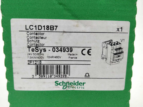 Schneider Electric 034939 Contactor LC1D18B7. 24VAC
