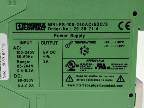Phoenix Contact 2938714 MINI-PS-100-240AC/ 5DC/3 - Power supply unit