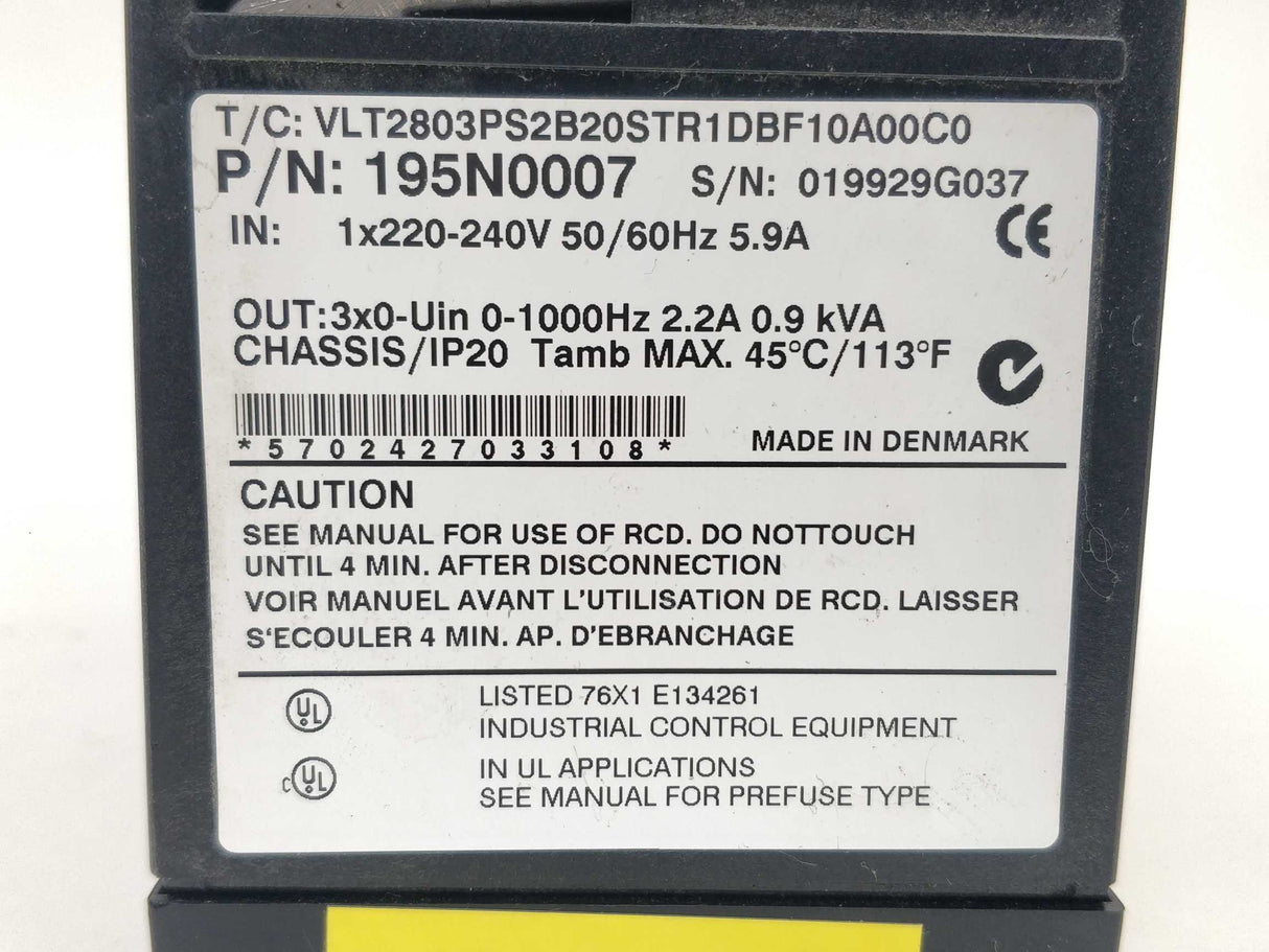 Danfoss 195N0007 0,37kW VLT2803PS2B20STR1DBF10A00C0