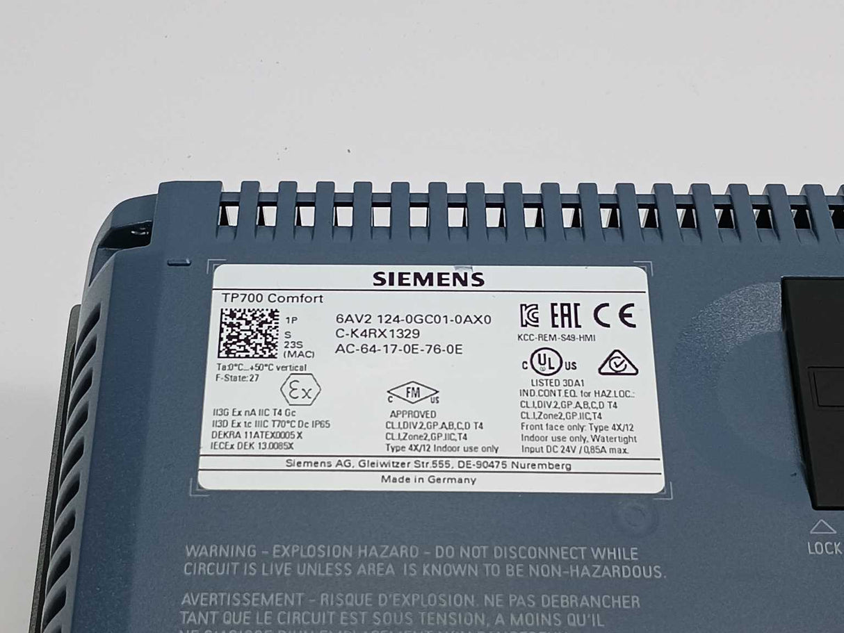 Siemens 6AV2124-0GC01-0AX0 SIMATIC HMI TP700 Comfort Panel