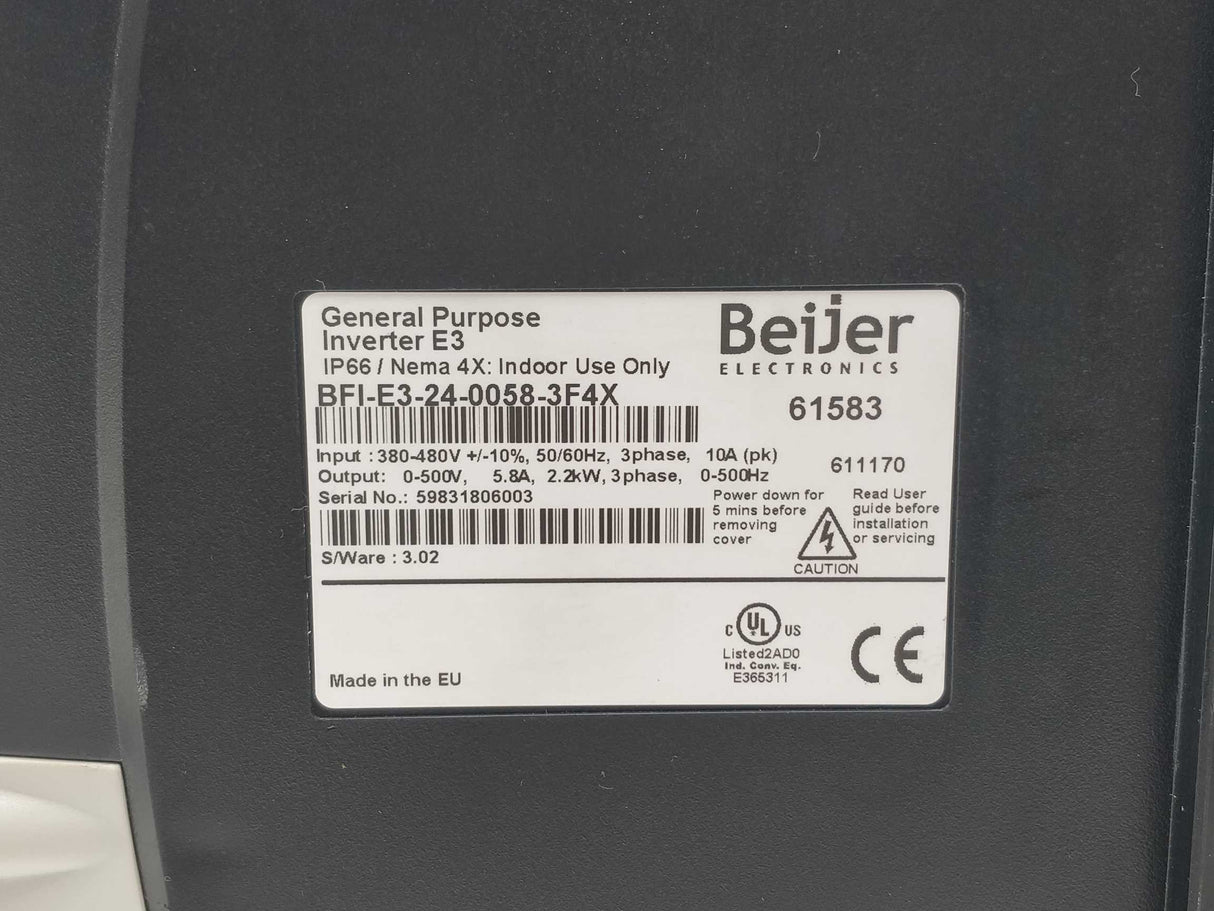 BEIJER ELECTRONICS BFI-E3-24-0058-3F4X. 61583 General Purpose Inverter