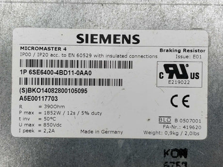 Siemens 6SE6400-4BD11-0AA0 MICROMASTER 4
