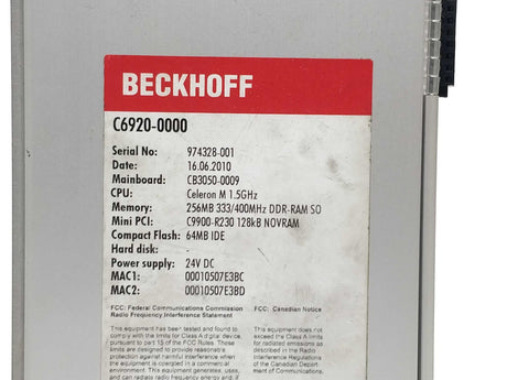 Beckhoff C6920-0000 Control Cabinet Industrial PC