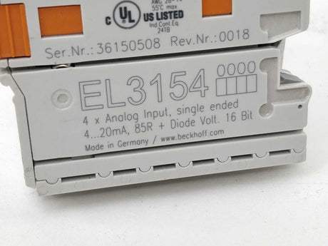 Beckhoff EL3154 4-Channel analog Input, single ended.