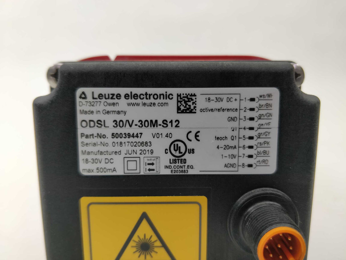 Leuze Electronic 50039447 ODSL 30/V-30M-S12 Optical Distance Sensor