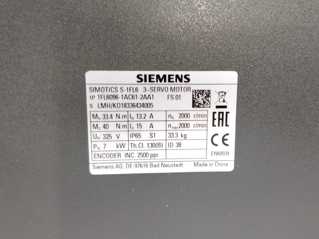 Siemens 1FL6096-1AC61-2AA1 Servo motor