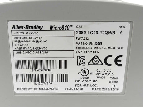 AB 2080-LC10-12QWB Micro810 Programmable Controller Ser.A