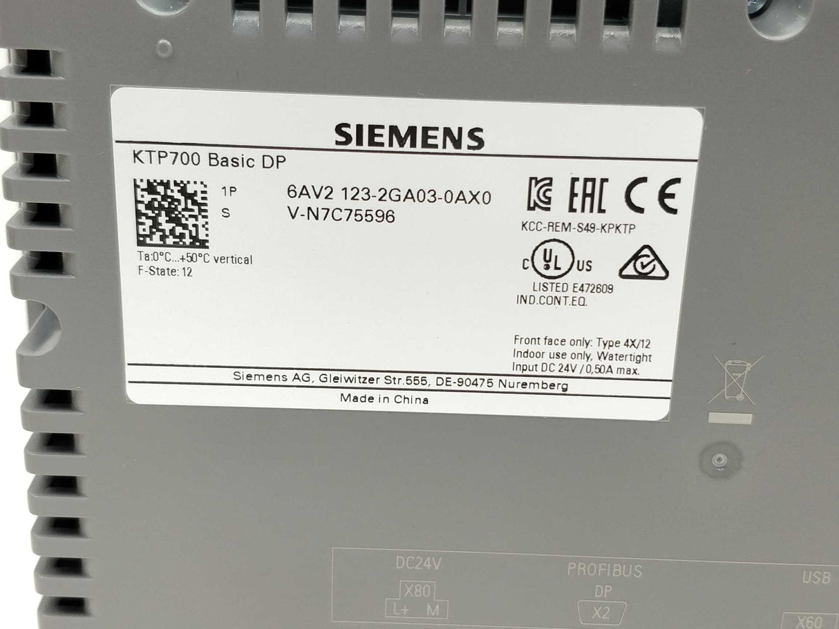 Siemens 6AV2123-2GA03-0AX0 KTP700 Basic DP