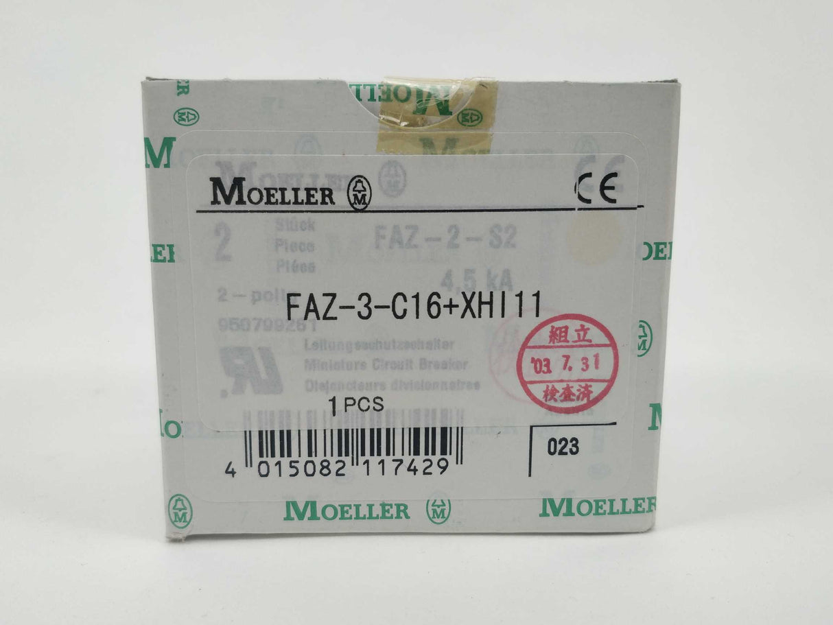 MOELLER FAZ-3-C16 with FAZ/FIP-XHI11 Circuit Breaker
